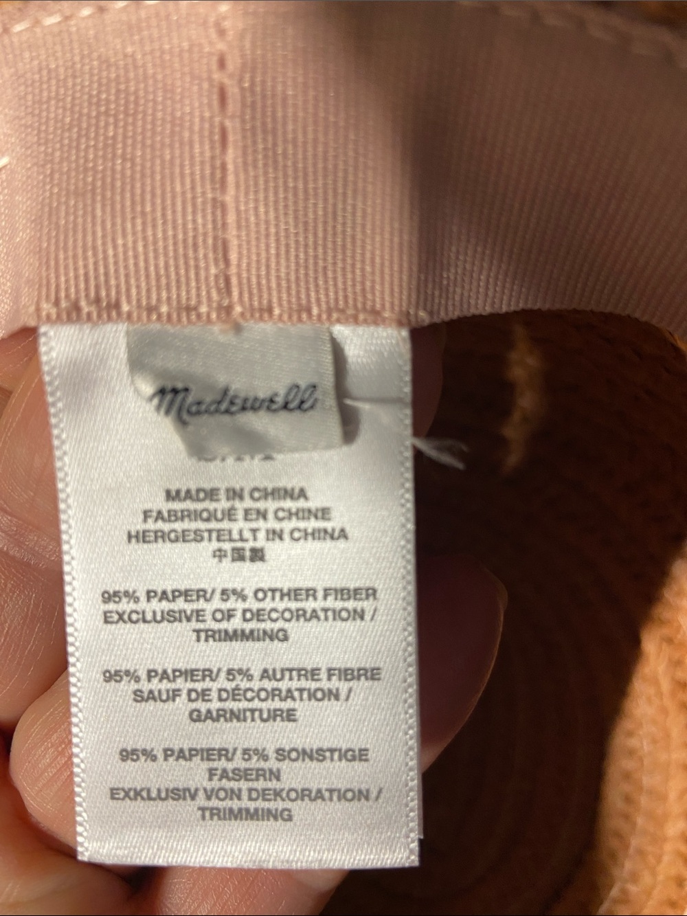 Madewell Tan Woven Wide-Brim 100 % Paper Hat w/SPecial Sign Band - Picture 3 of 4